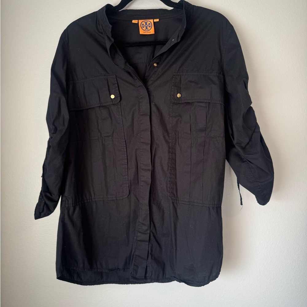 Tory Burch Black Utility Shirt-Jacket with Gold Hardware